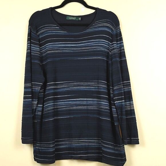 Lauren Ralph Lauren Mixed Stripe Long Sleeve Textured Knit Tunic Sweater Top - Picture 1 of 11
